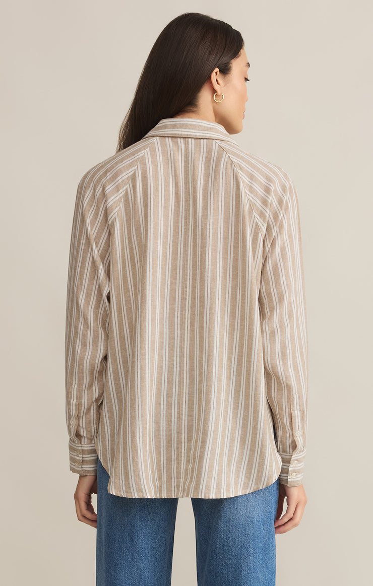 Z-Supply Perfect Linen Stripe Top - PEBBLE MOON - Sun Diego Boardshop