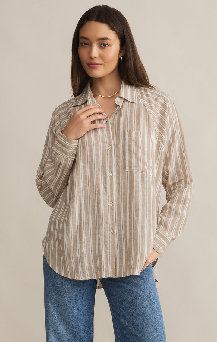 Z-Supply Perfect Linen Stripe Top - PEBBLE MOON - Sun Diego Boardshop