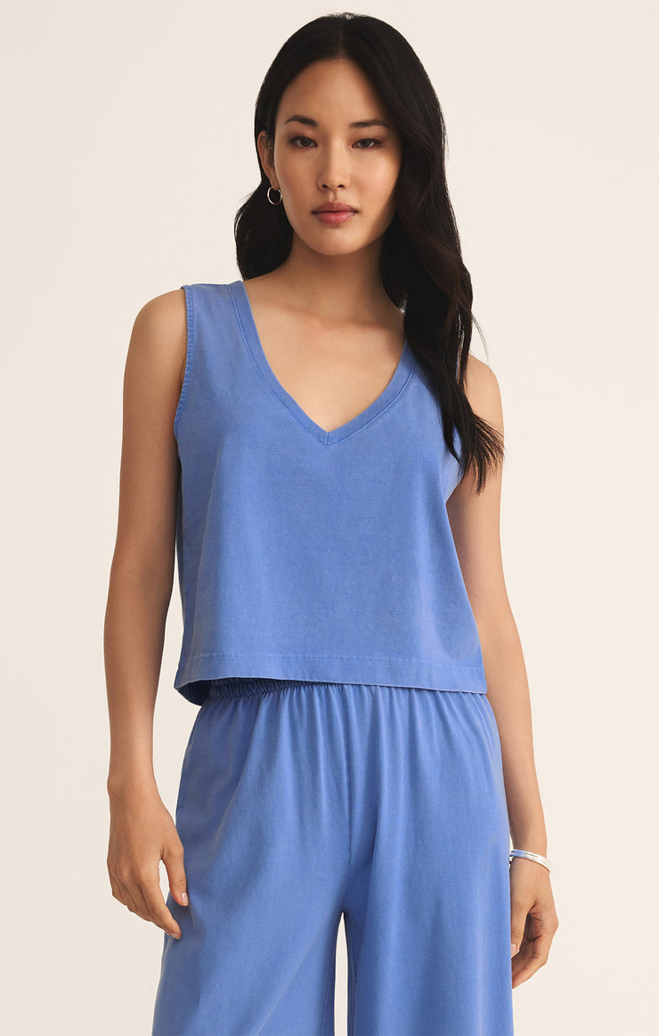 Z-Supply Sloane V-Neck Cotton Jersey Top - Bay Blue - Sun Diego Boardshop