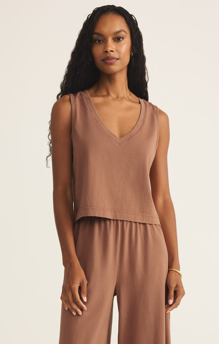 Z-Supply Sloane V-Neck Cotton Jersey Top - Teakwood - Sun Diego Boardshop