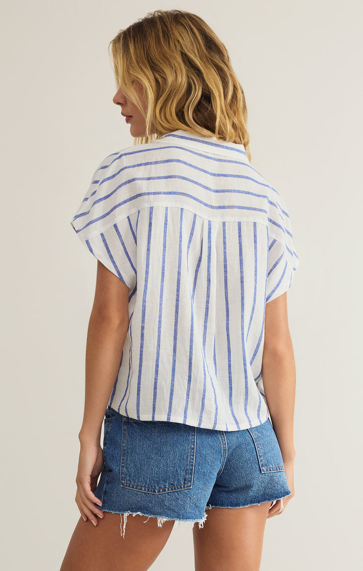 Z-Supply Parallel Striped Linen Top - PALACE BLUE - Sun Diego Boardshop