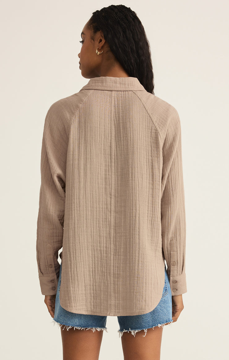 Z-Supply Sloane V-Neck Cotton Jersey Top - Iced Coffee - Sun Diego Boardshop