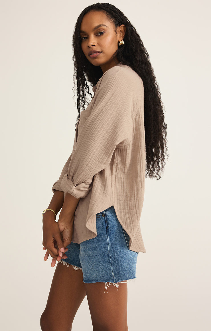 Z-Supply Sloane V-Neck Cotton Jersey Top - Iced Coffee - Sun Diego Boardshop
