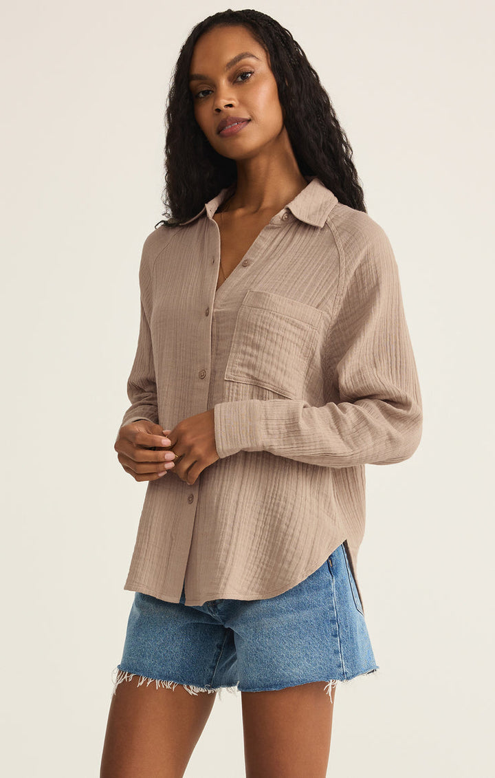 Z-Supply Sloane V-Neck Cotton Jersey Top - Iced Coffee - Sun Diego Boardshop