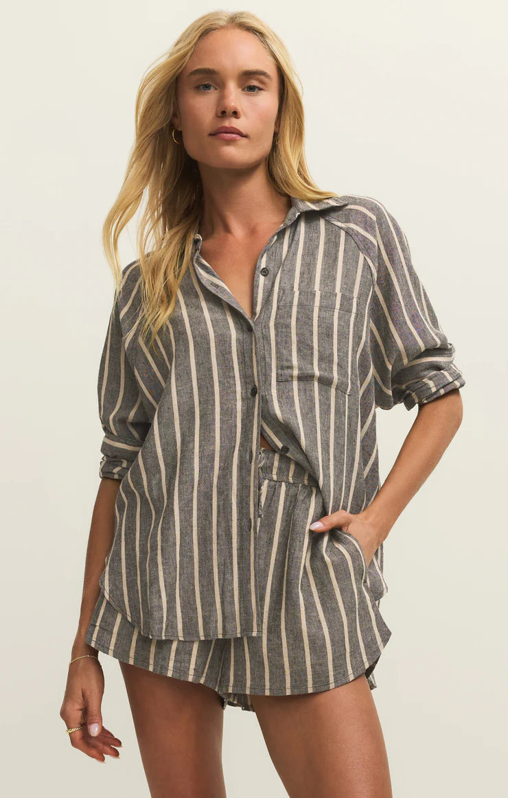 Z-Supply Perfect Linen Striped Top - Black - Sun Diego Boardshop