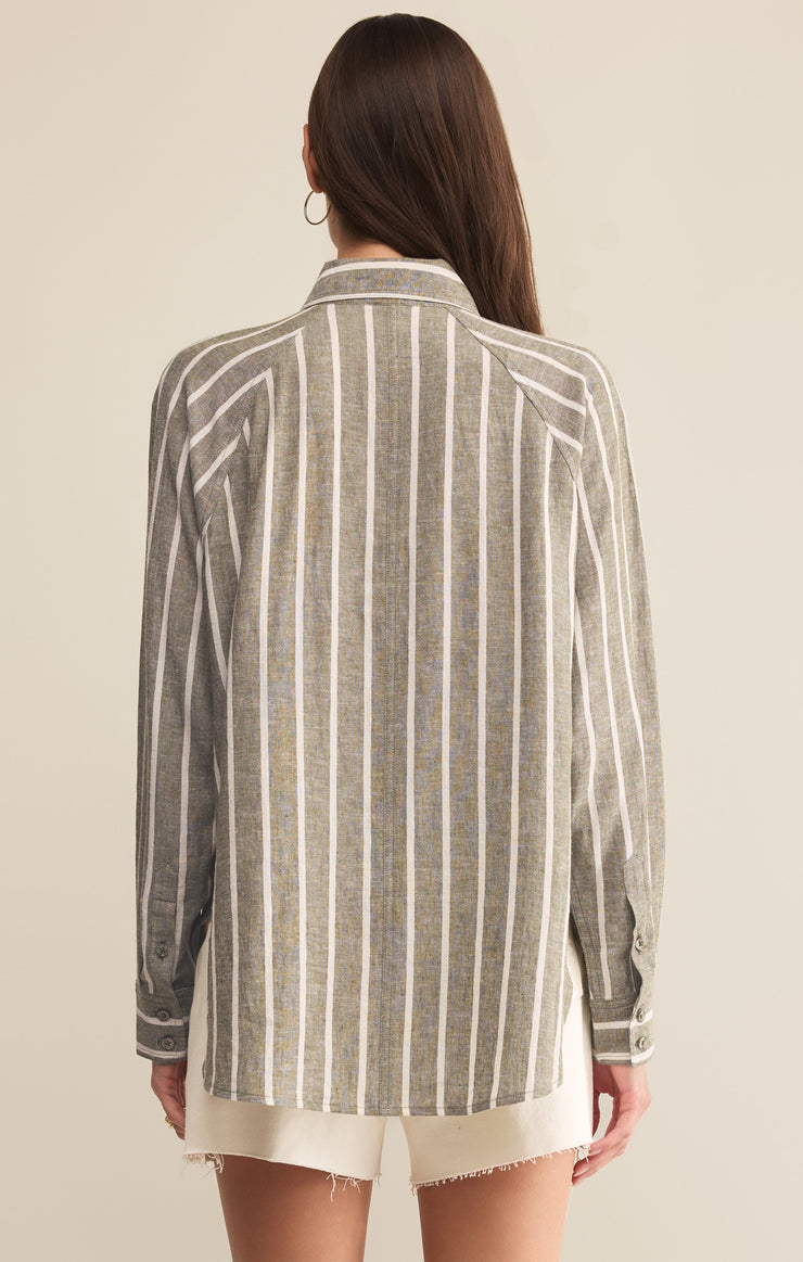 Z-Supply Perfect Linen Striped Top - Fern - Sun Diego Boardshop