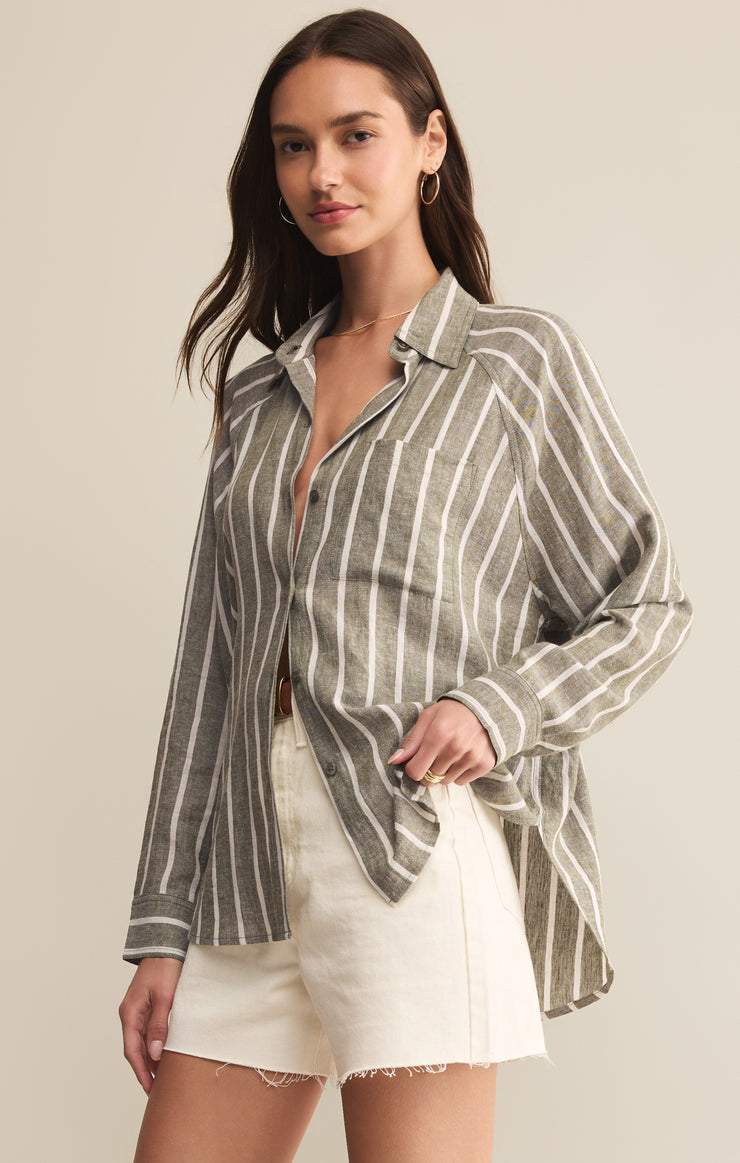 Z-Supply Perfect Linen Striped Top - Fern - Sun Diego Boardshop