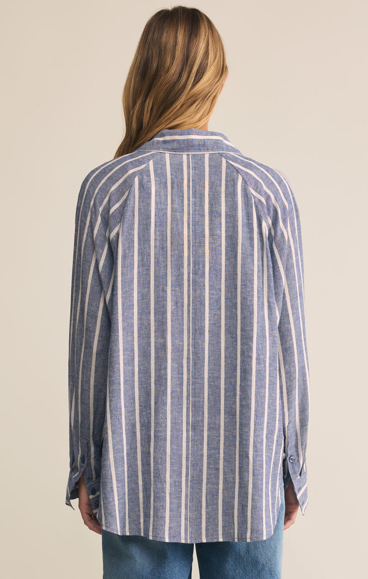 Z-Supply Perfect Linen Striped Top - True Navy - Sun Diego Boardshop