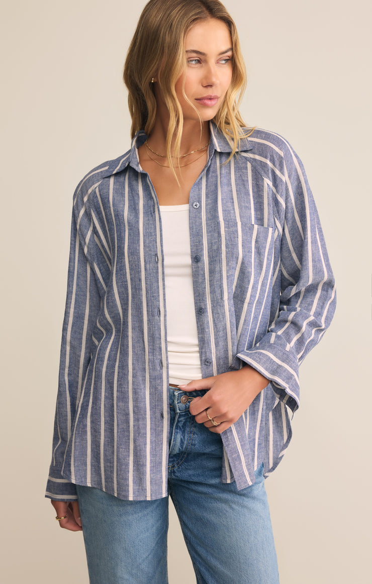 Z-Supply Perfect Linen Striped Top - True Navy - Sun Diego Boardshop