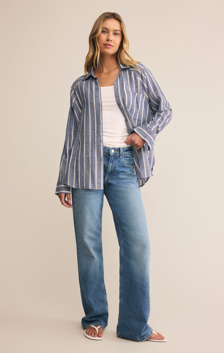 Z-Supply Perfect Linen Striped Top - True Navy - Sun Diego Boardshop