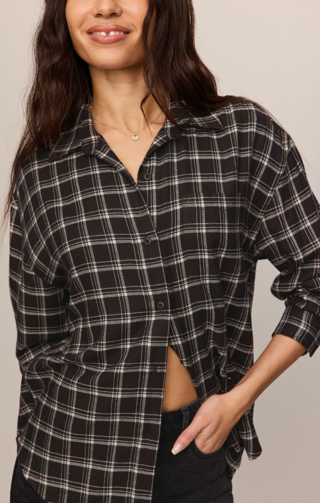 Z-Supply Women's River Plaid Button Up - Ash Black - Sun Diego Boardshop