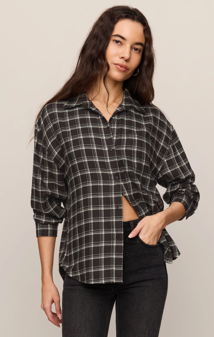Z-Supply Women's River Plaid Button Up - Ash Black - Sun Diego Boardshop