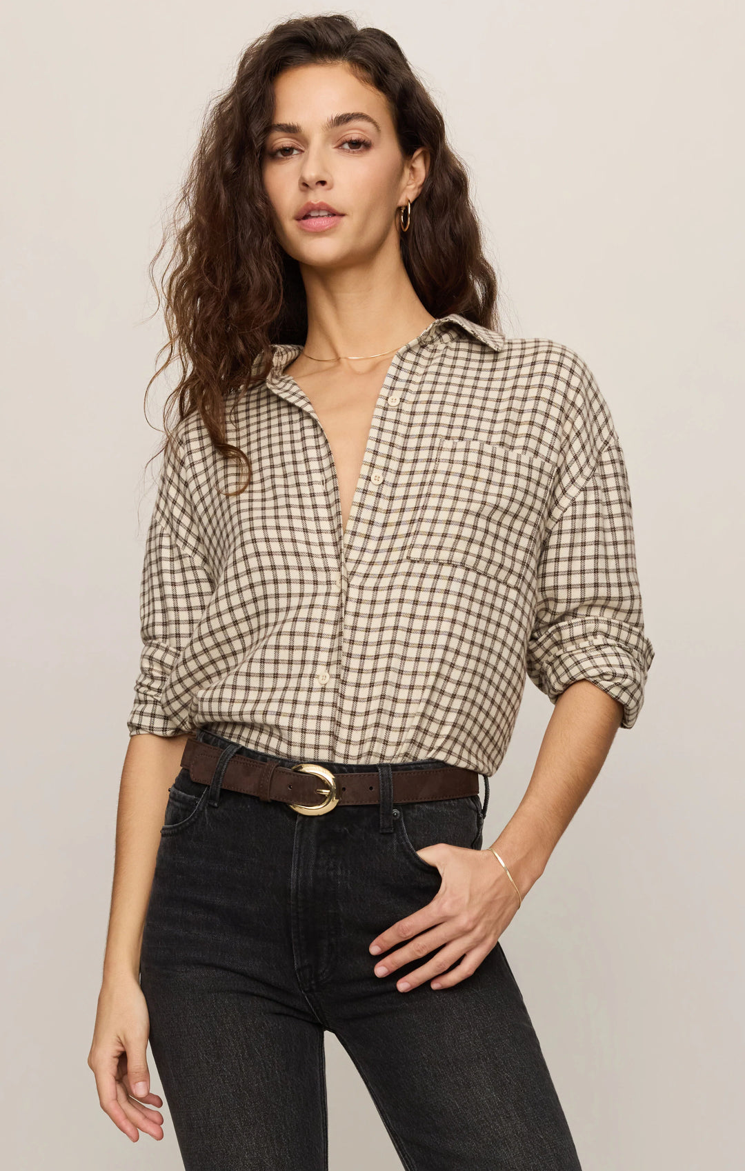 Z-Supply Women's River Plaid Button Up - Dark Chocolate - Sun Diego Boardshop