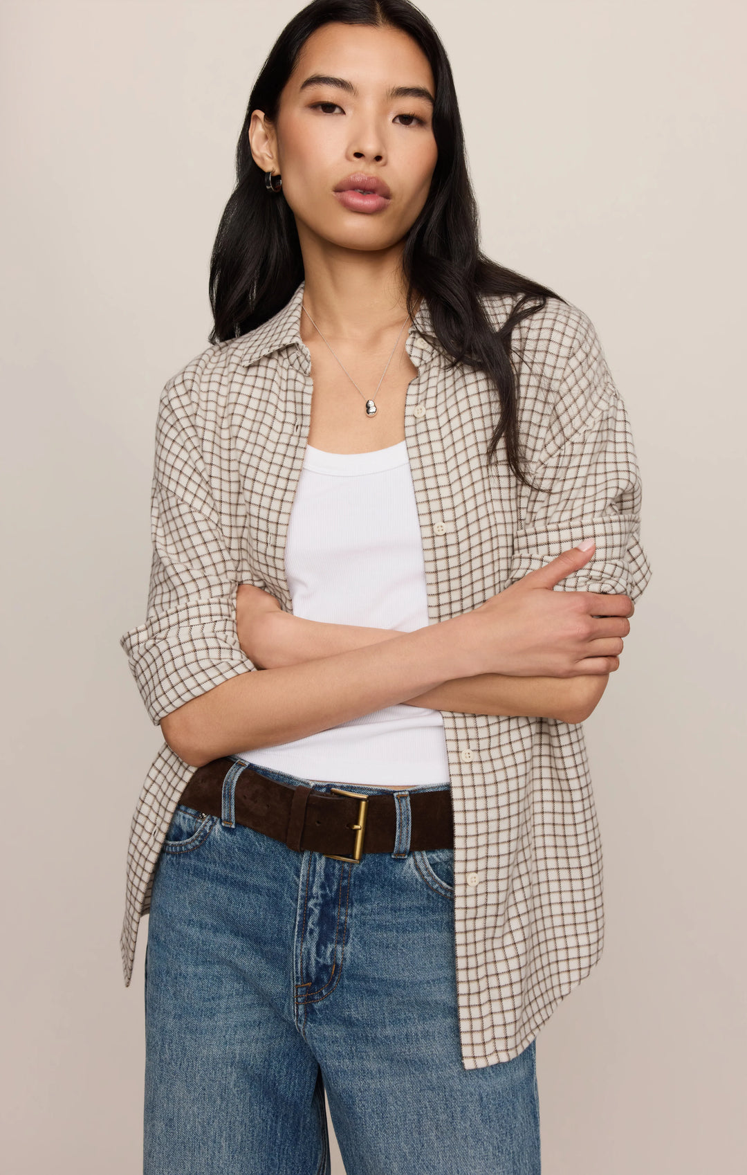 Z-Supply Women's River Plaid Button Up - Frosted Pearl - Sun Diego Boardshop