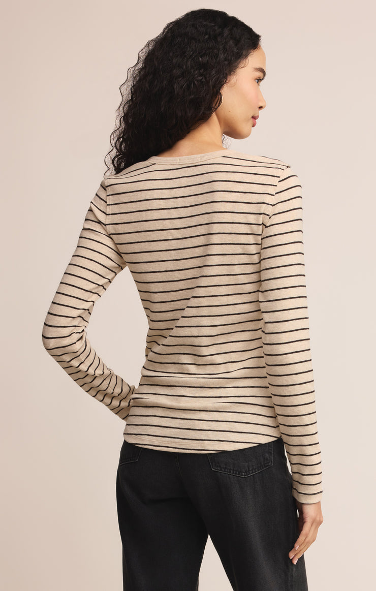 Z-Supply Eve Stripe Henley Long Sleeve - Light Oatmeal Heather - Sun Diego Boardshop