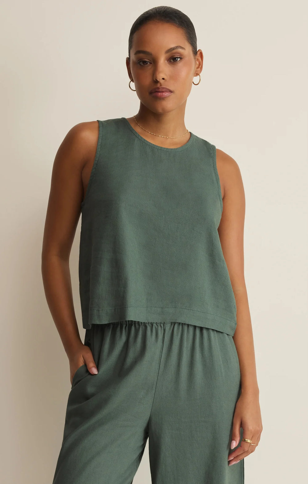 Z Supply Women's Sloane Linen Cropped Tank - Everglade - Sun Diego Boardshop