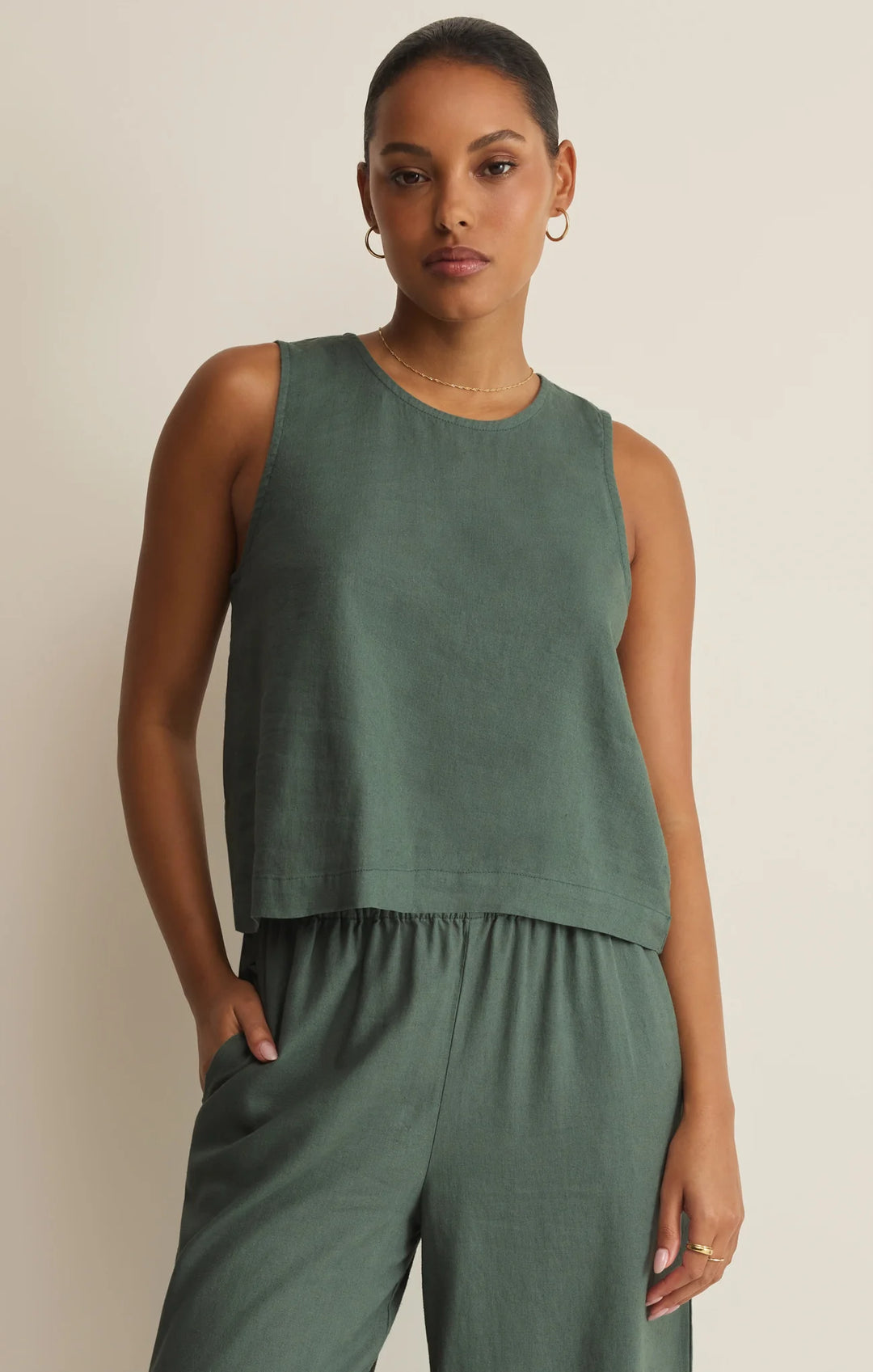 Z Supply Women's Sloane Linen Cropped Tank - Everglade - Sun Diego Boardshop