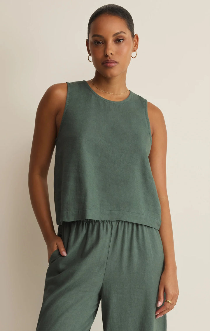 Z Supply Women's Sloane Linen Cropped Tank - Everglade - Sun Diego Boardshop