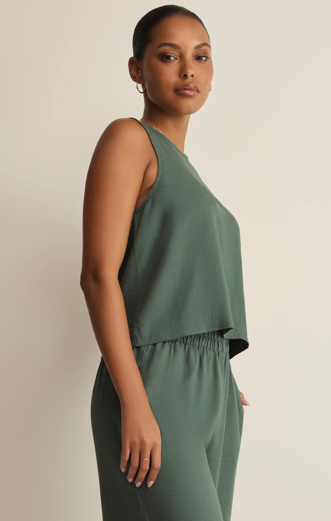 Z Supply Women's Sloane Linen Cropped Tank - Everglade - Sun Diego Boardshop