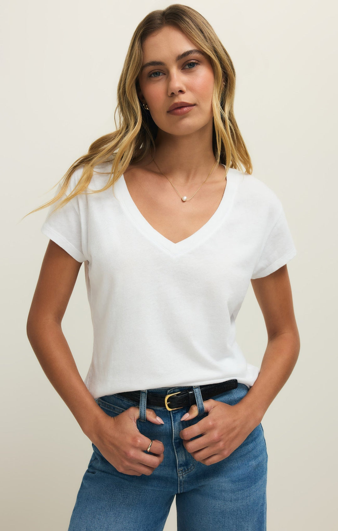 Z-Supply Women's Modern V-Neck Tee - White - Sun Diego Boardshop