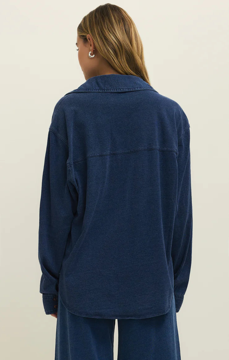 Z-Supply Reese Jersey Denim Button Up - Indigo - Sun Diego Boardshop