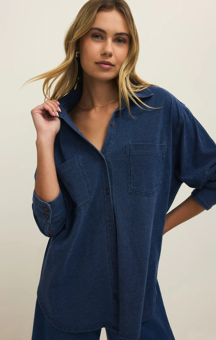 Z-Supply Reese Jersey Denim Button Up - Indigo - Sun Diego Boardshop