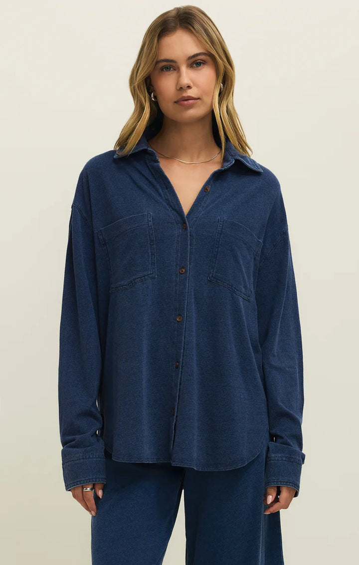 Z-Supply Reese Jersey Denim Button Up - Indigo - Sun Diego Boardshop