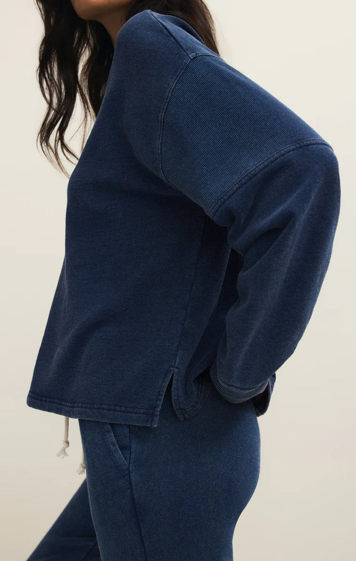 Z-Supply Delphine Knit Denim V-Neck Sweatshirt - Ocean Air Indigo - Sun Diego Boardshop