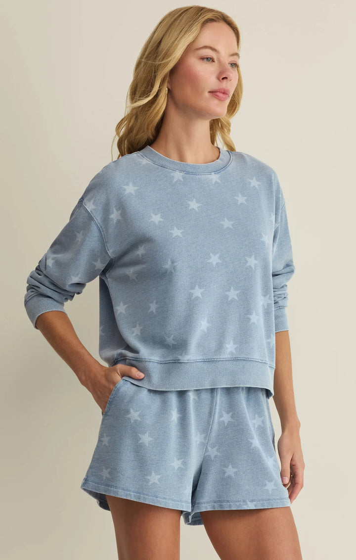 Z Supply Women's Written Stars Denim Sweatshirt - Ocean Air Indigo - Sun Diego Boardshop
