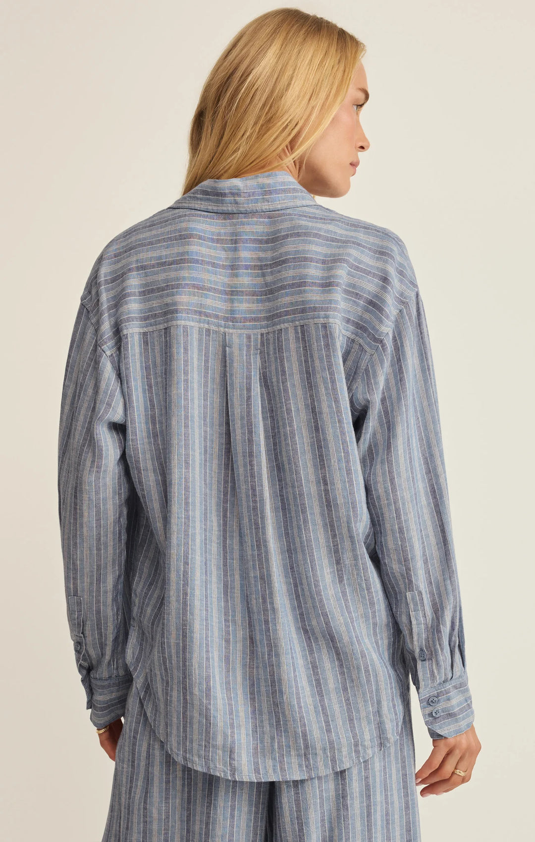 Z Supply Women's The Perfect Striped Linen Button Up - Indigo - Sun Diego Boardshop
