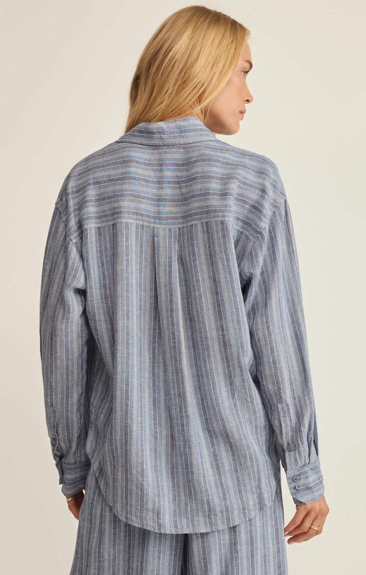 Z Supply Women's The Perfect Striped Linen Button Up - Indigo - Sun Diego Boardshop