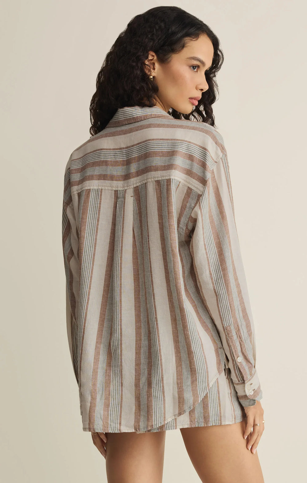 Z Supply Women's The Perfect Striped Linen Button Up - Island Coconut - Sun Diego Boardshop