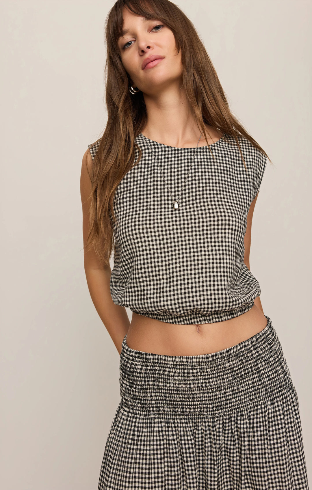 Z-Supply Women's Merit Cropped Gingham Linen Top - Black