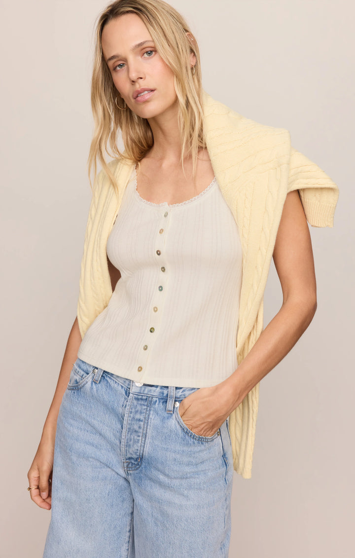 Z-Supply Women's Lainey Pointelle Button Front Tank - Cloud