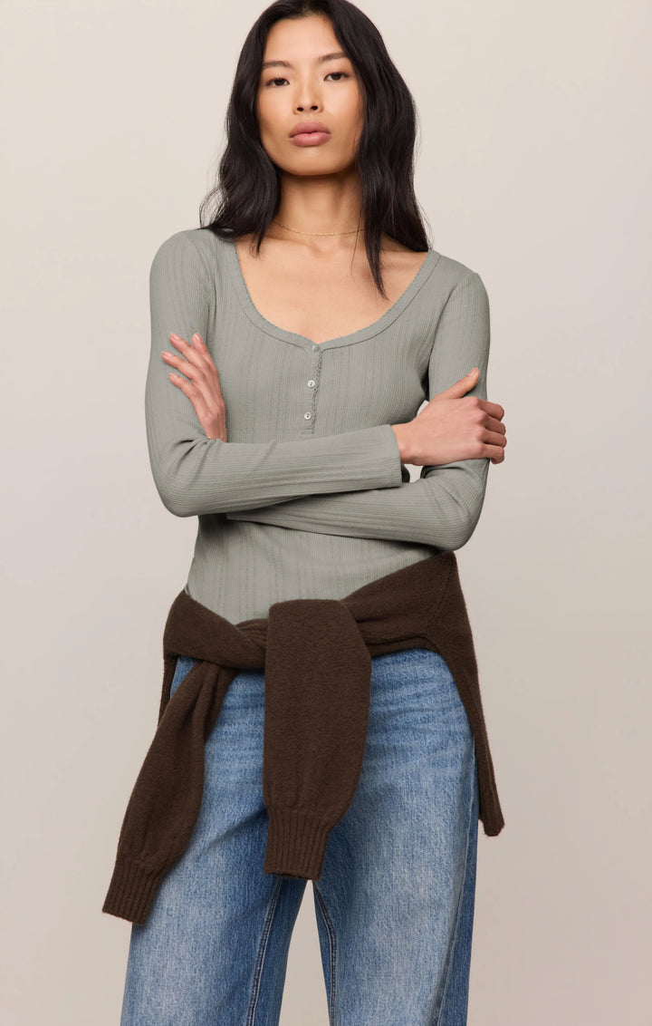 Z-Supply Women's Audri Pointelle Henley Top - Aqua Cloud