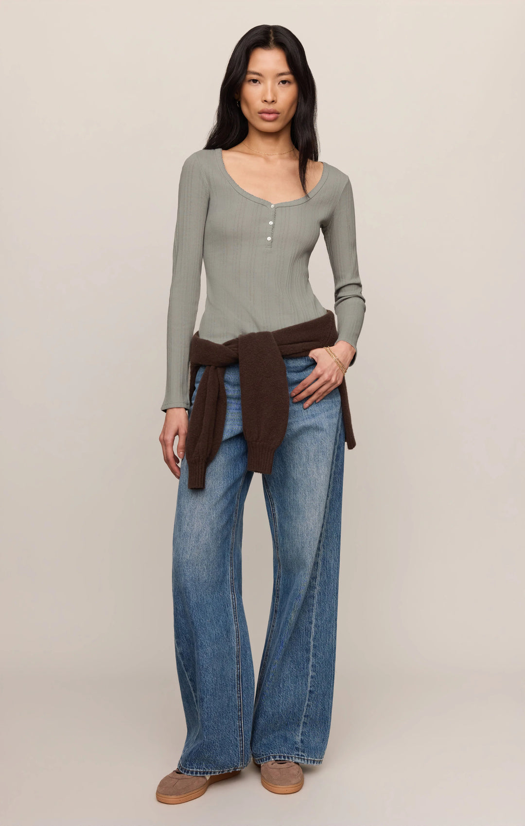 Z-Supply Women's Audri Pointelle Henley Top - Aqua Cloud
