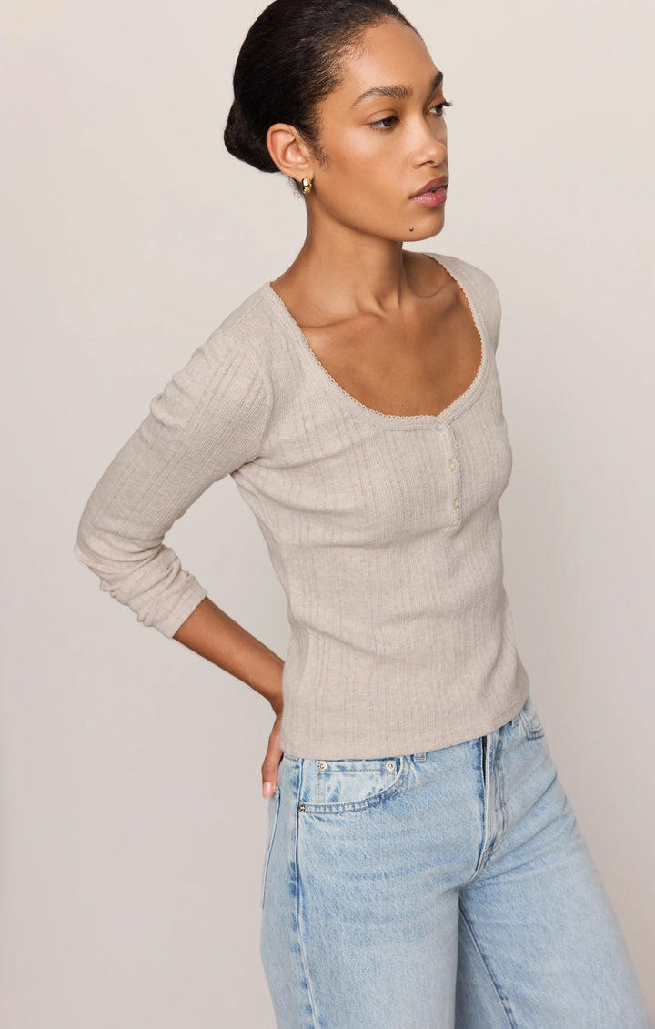 Z-Supply Women's Audri Pointelle Henley Top - Natural Heather