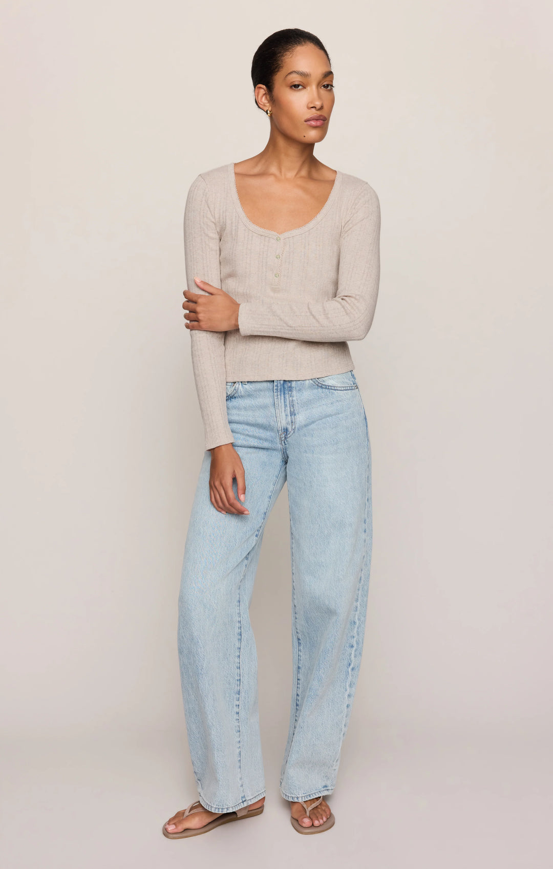 Z-Supply Women's Audri Pointelle Henley Top - Natural Heather