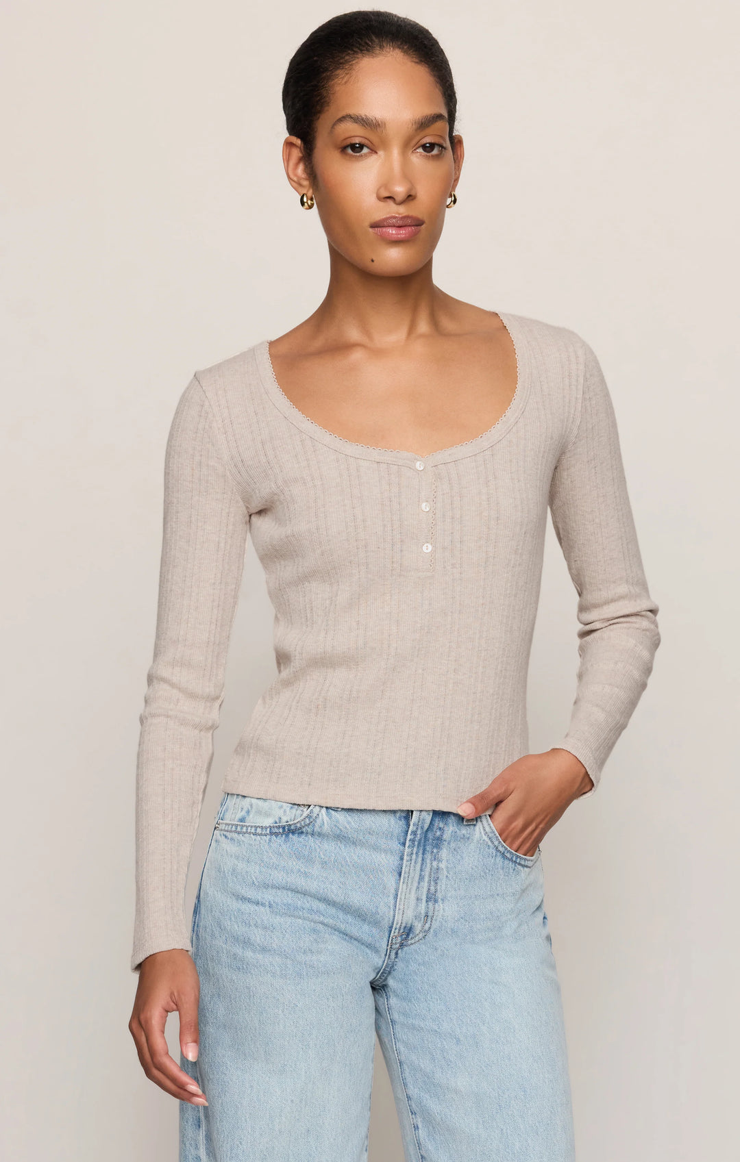 Z-Supply Women's Audri Pointelle Henley Top - Natural Heather