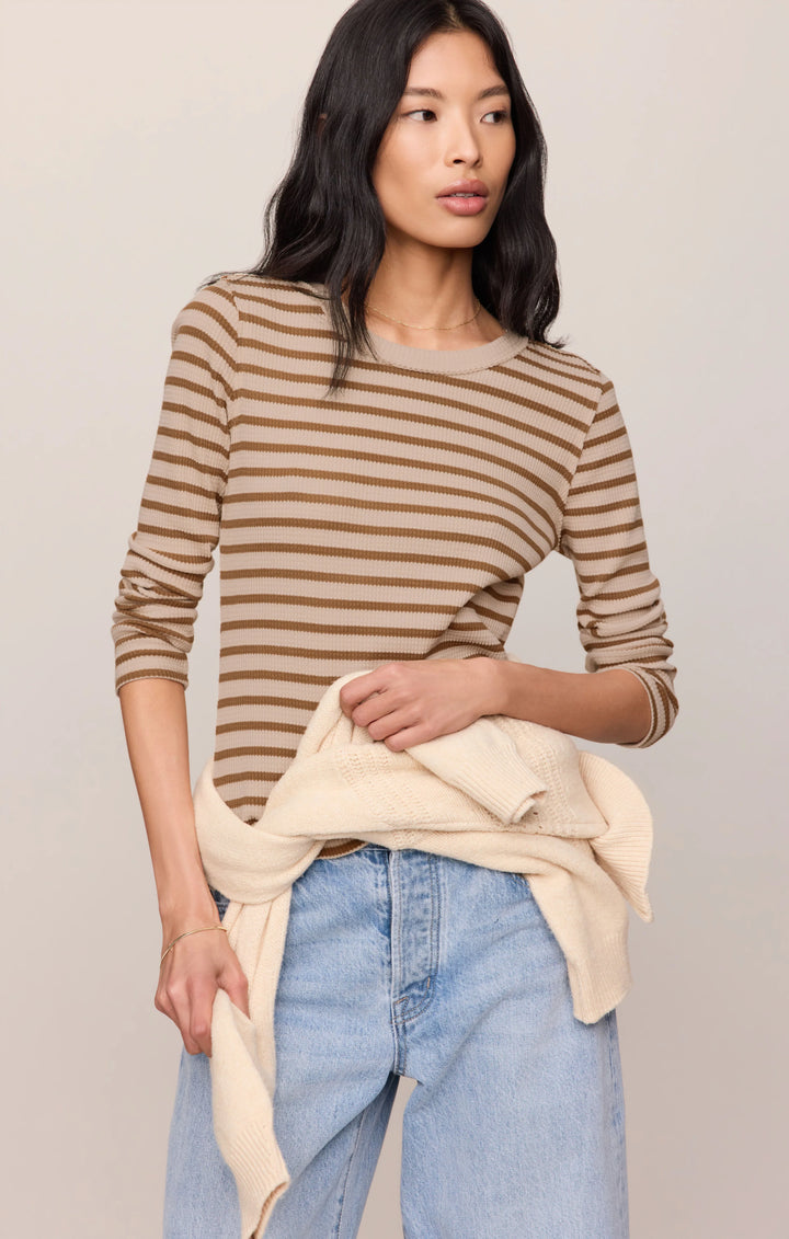Z-Supply Women's Arlet Stripe Thermal Top - Saddle Suede - Sun Diego Boardshop