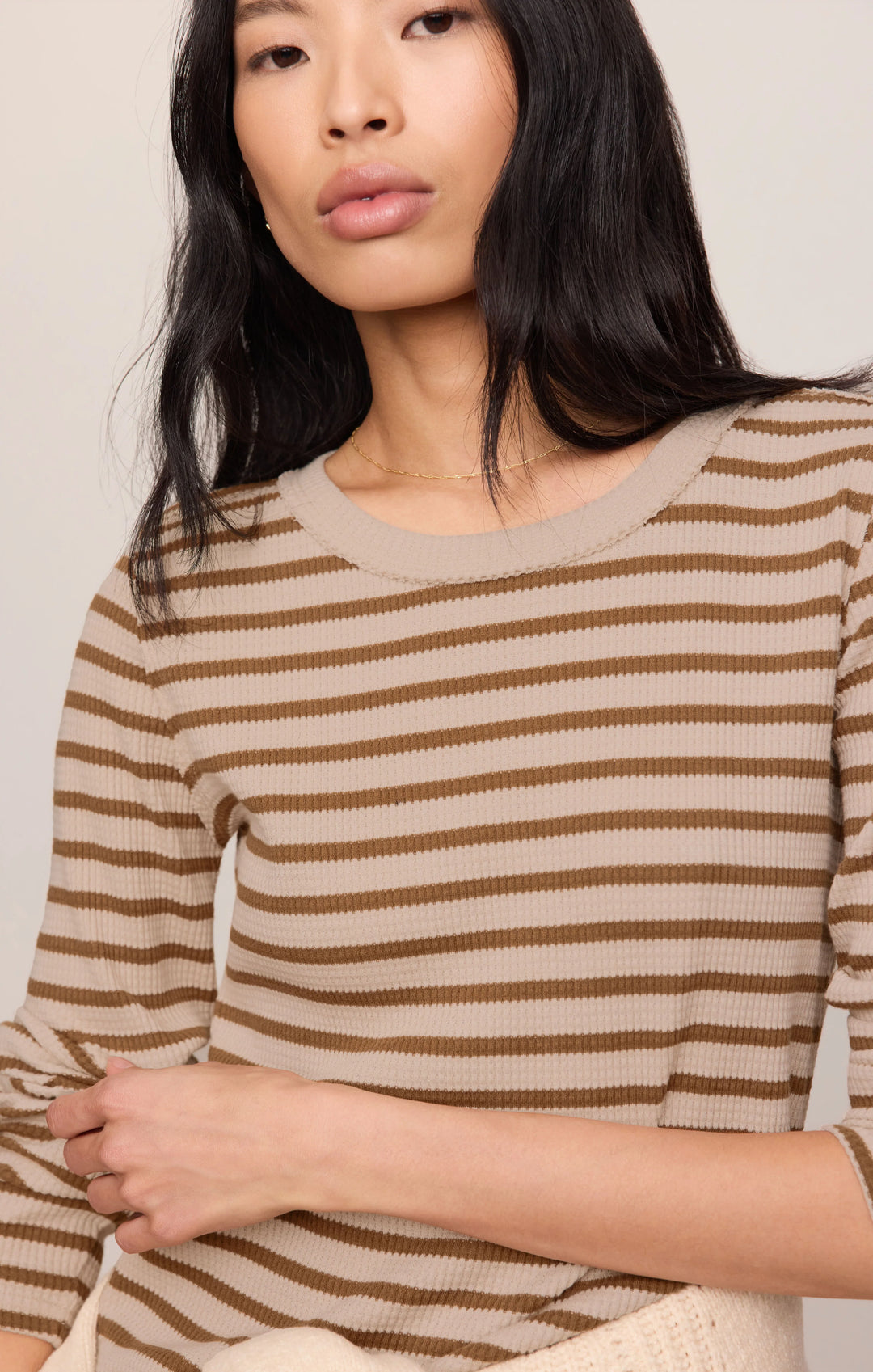 Z-Supply Women's Arlet Stripe Thermal Top - Saddle Suede - Sun Diego Boardshop