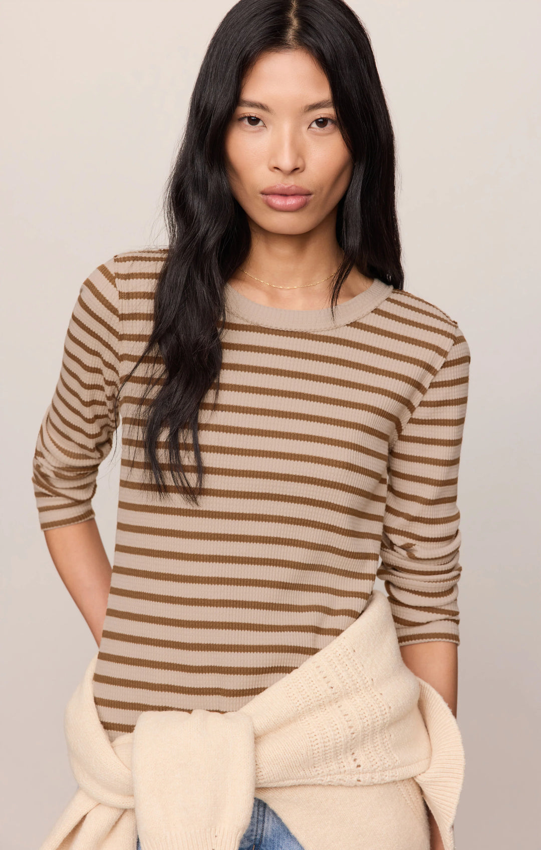 Z-Supply Women's Arlet Stripe Thermal Top - Saddle Suede - Sun Diego Boardshop