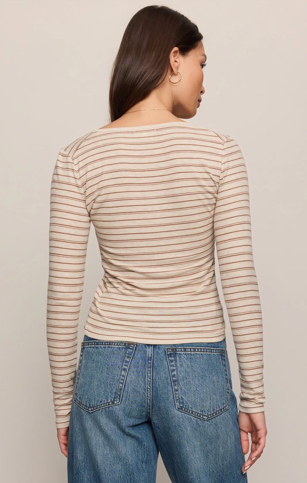 Z-Supply Women's Andie Striped Henley Top - Light Oatmeal Heather - Sun Diego Boardshop