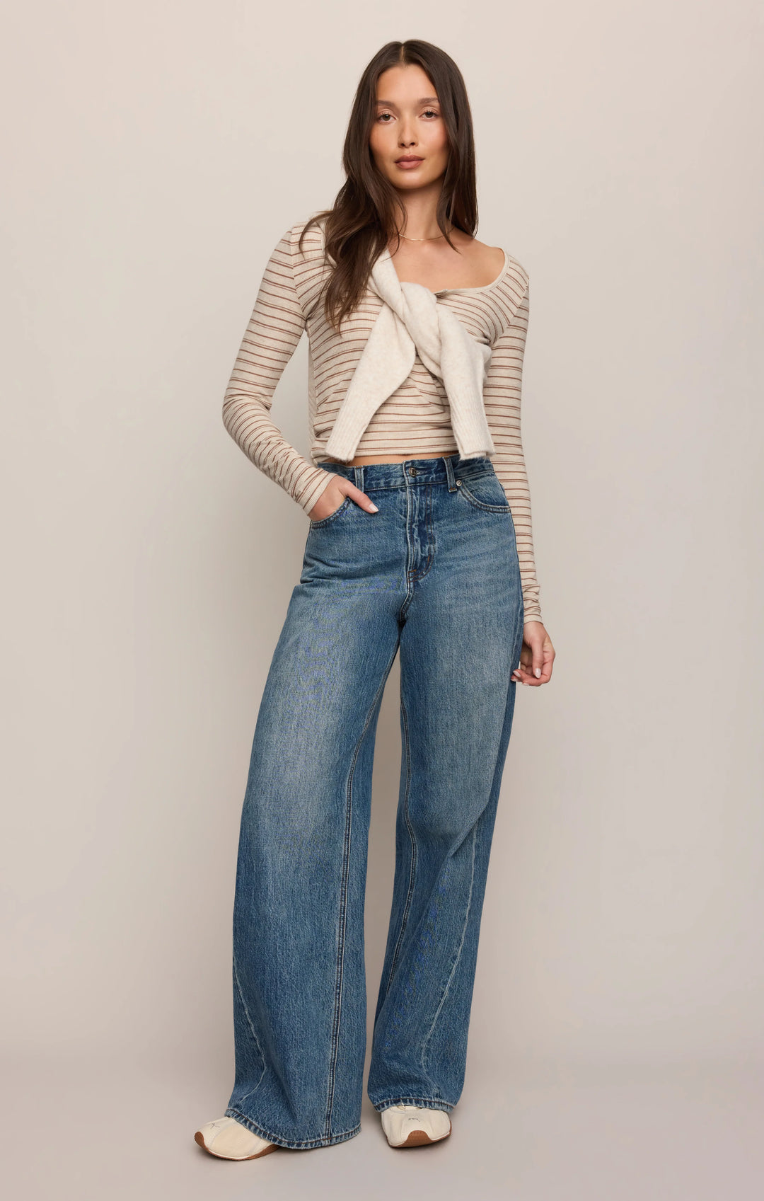 Z-Supply Women's Andie Striped Henley Top - Light Oatmeal Heather - Sun Diego Boardshop