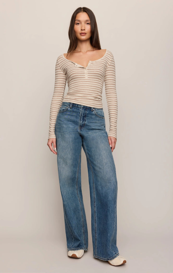 Z-Supply Women's Andie Striped Henley Top - Light Oatmeal Heather - Sun Diego Boardshop