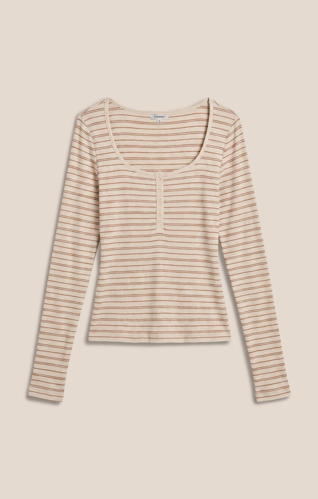 Z-Supply Women's Andie Striped Henley Top - Light Oatmeal Heather - Sun Diego Boardshop