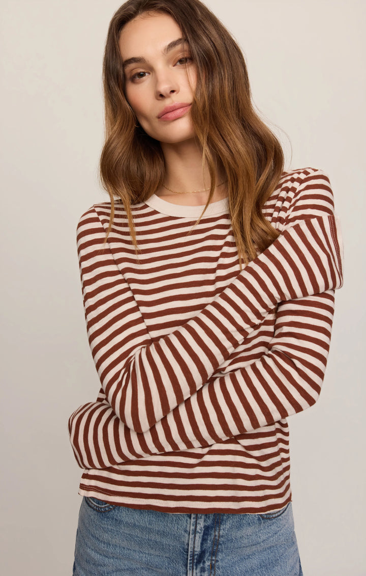 Z-Supply Women's Junie Long Sleeve Stripe Slub Tee - Dark Rosewood - Sun Diego Boardshop