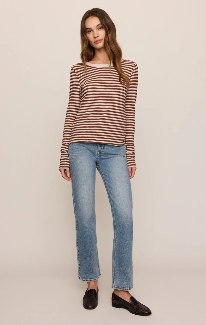 Z-Supply Women's Junie Long Sleeve Stripe Slub Tee - Dark Rosewood - Sun Diego Boardshop