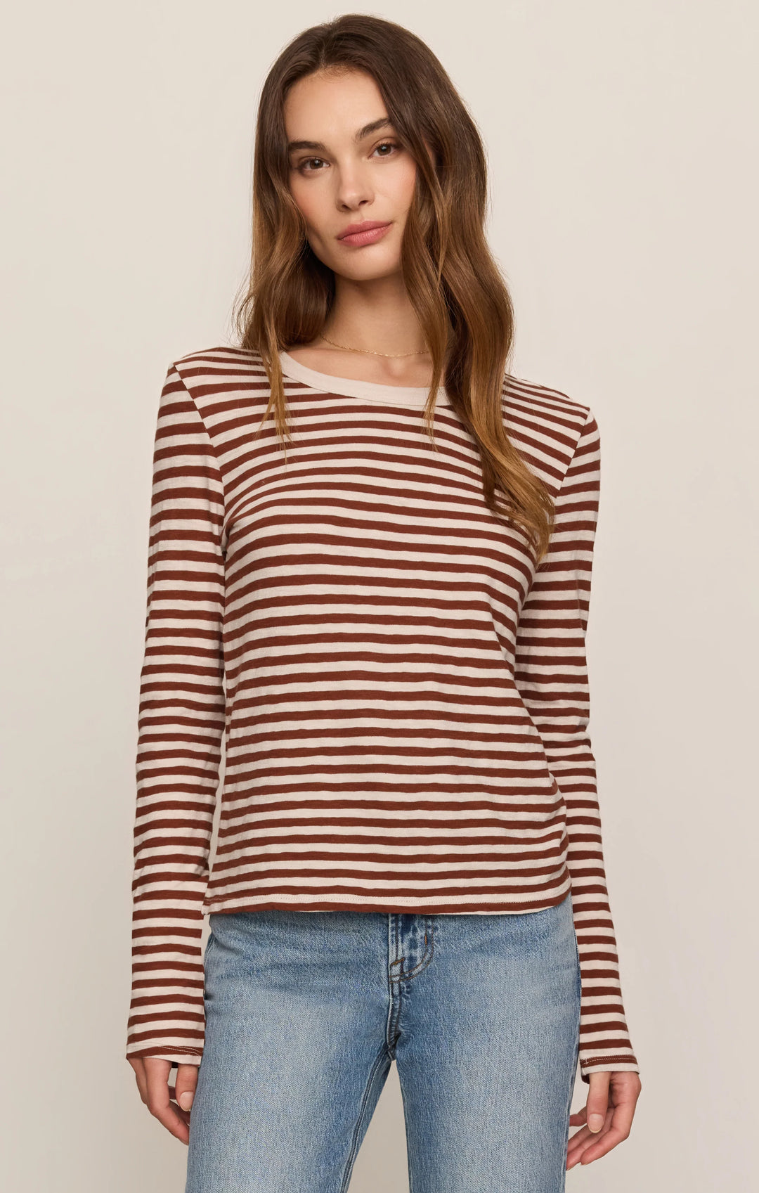 Z-Supply Women's Junie Long Sleeve Stripe Slub Tee - Dark Rosewood - Sun Diego Boardshop