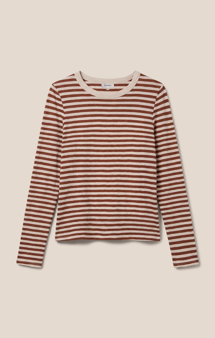 Z-Supply Women's Junie Long Sleeve Stripe Slub Tee - Dark Rosewood - Sun Diego Boardshop